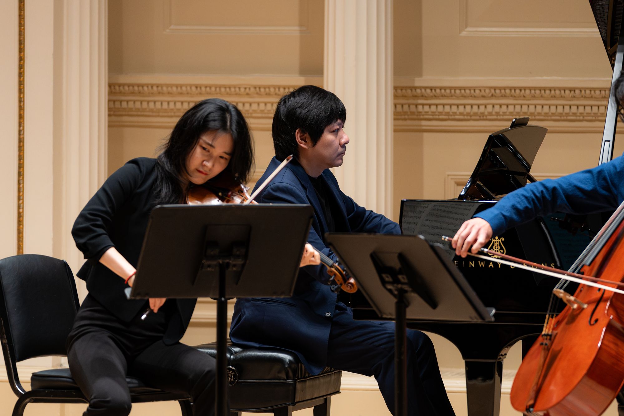 A piano trio of students and faculty performs