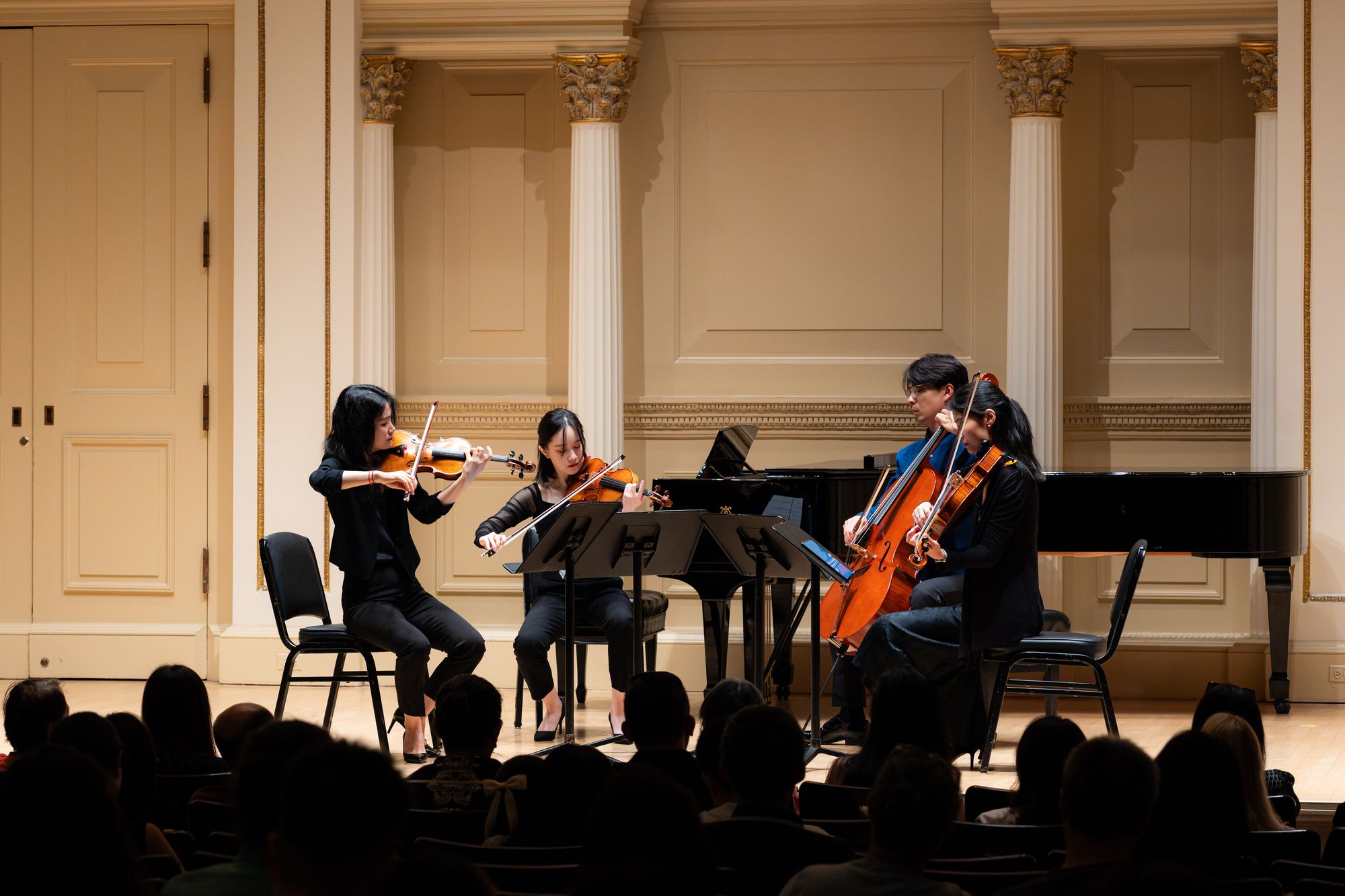 A chamber ensemble on the Weill Recital Hall stage